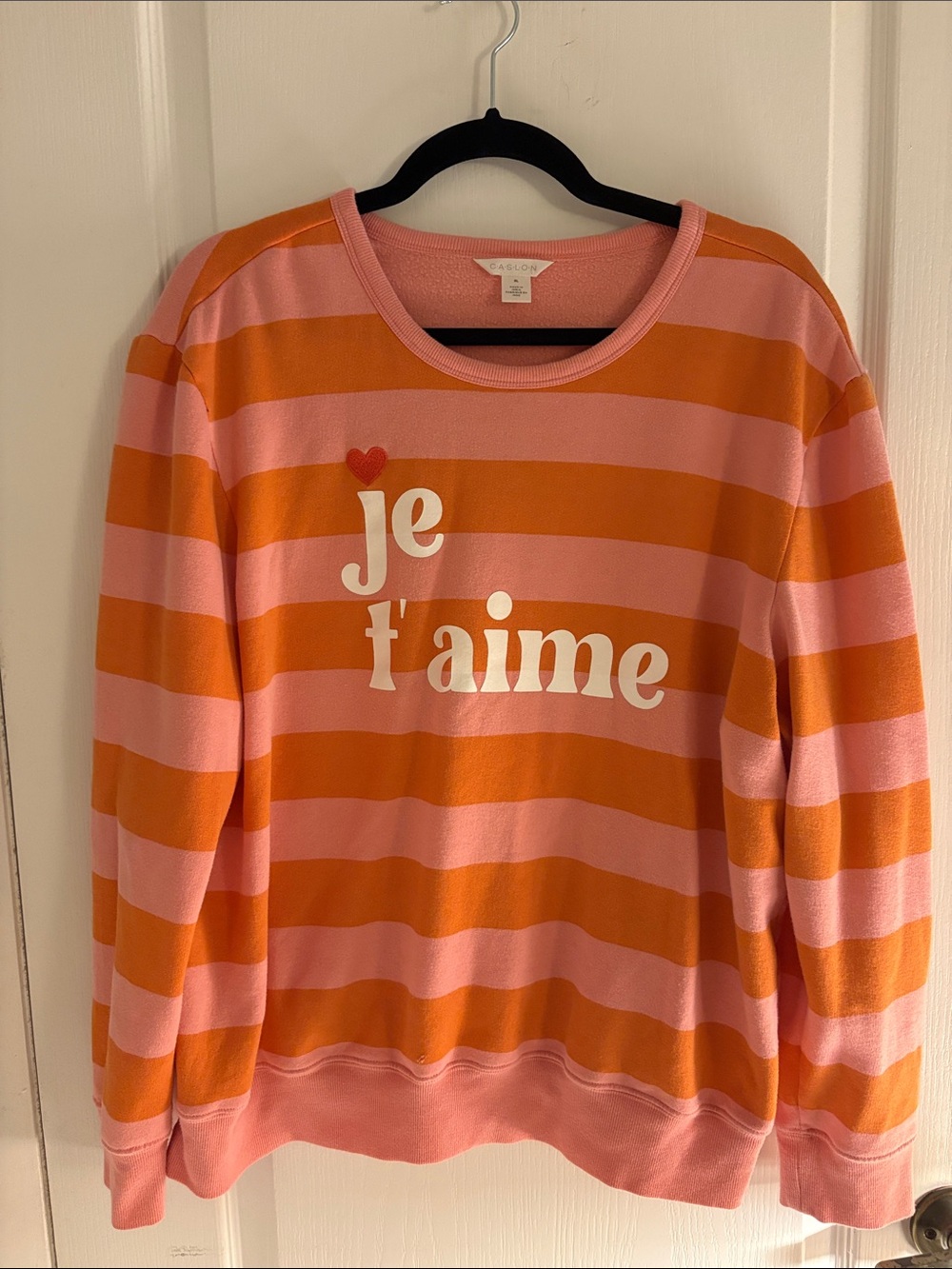 Caslon Pink & Orange Striped 'je t'aime' Sweatshirt